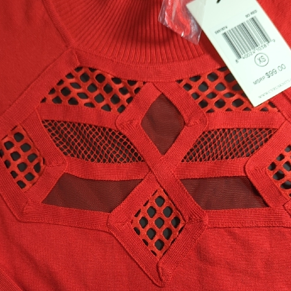 Cyrus Vibrant Red Knit Top with Mesh Accents - Picture 8 of 14